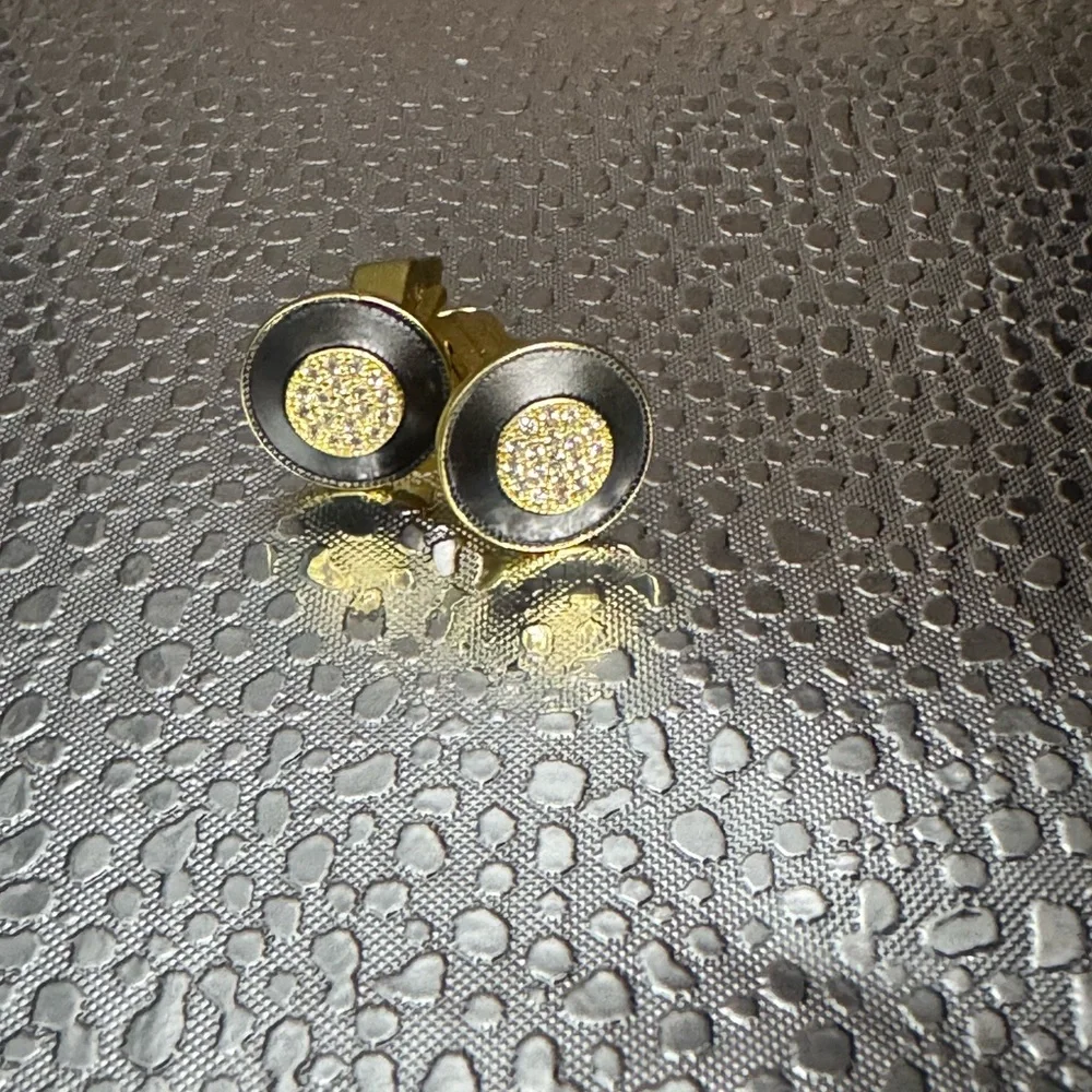Men’s Cufflinks Freida Rothman factory, matte gold clear CZ black matte circular